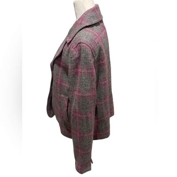 TALBOTS plaid Wool Jacket blazer collar button closure grey pink size 10 med - Picture 6 of 9
